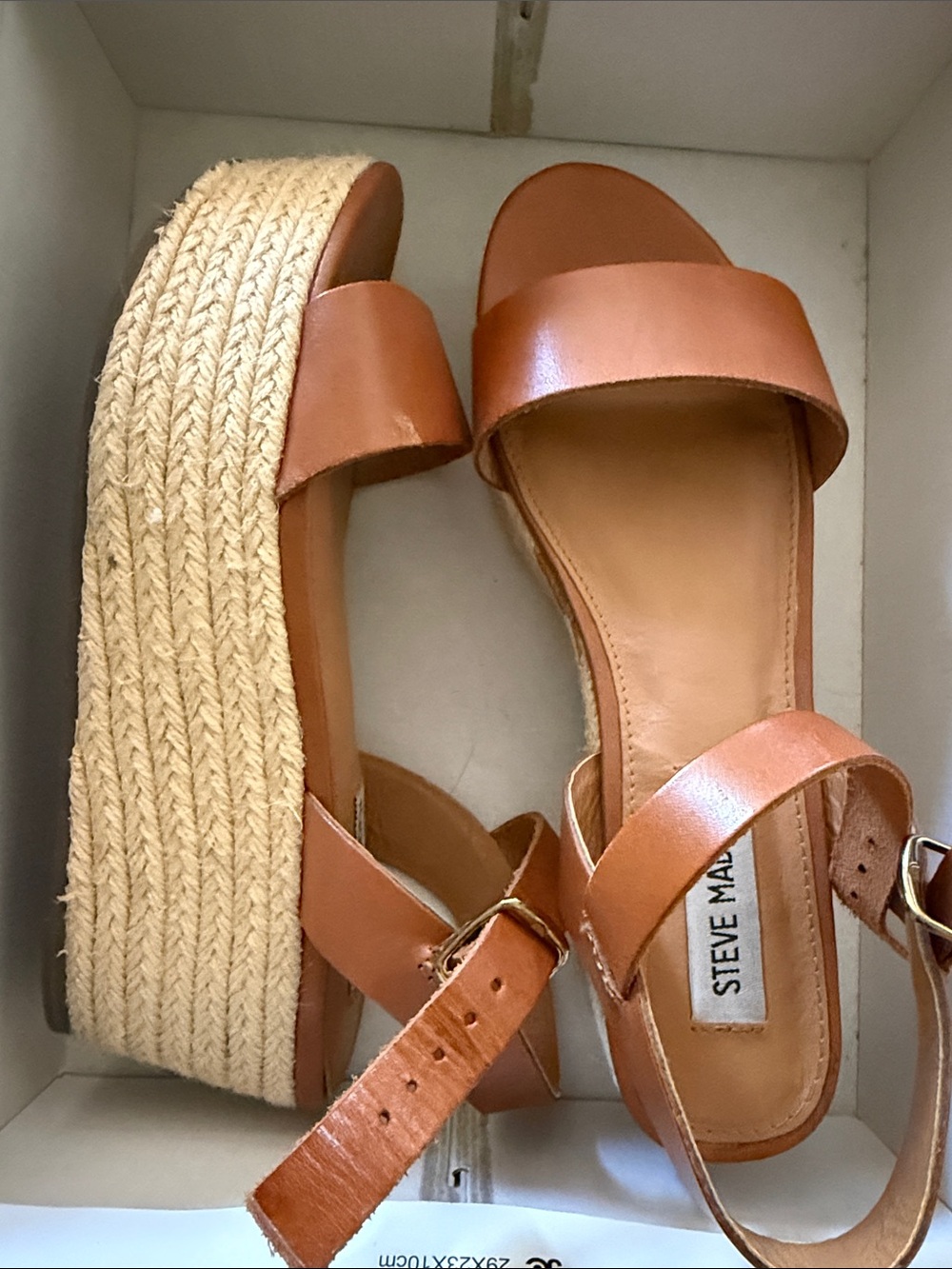 Steve Madden Cognac Leather Espadrille Platform Sandals
